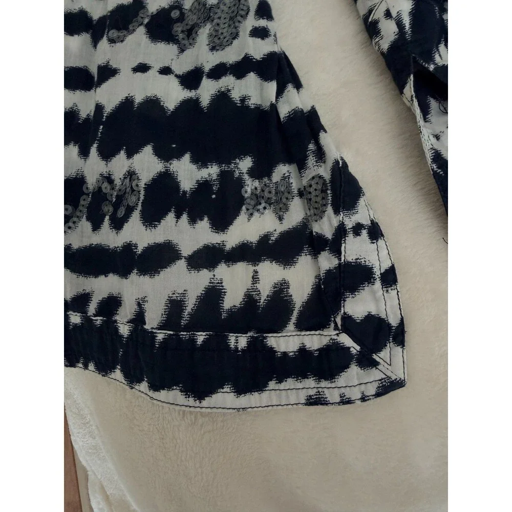Tory Burch Sequin Embellished Tie Dye Ikat Tunic Blouse Cotton Womens Size 10 D